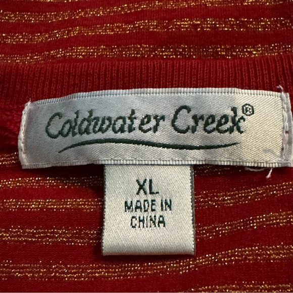 Coldwater Creek XL Shirt Top Red Striped Long Sleeve V Neck Stretch Metallic - Picture 5 of 7